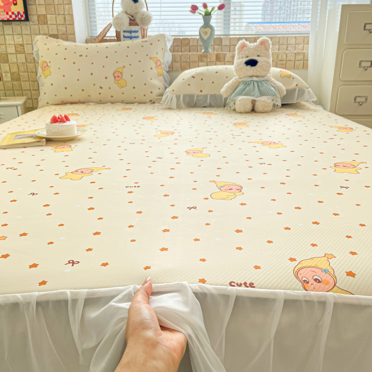 91家纺网 家纺一手货源 找家纺 川悦生活 2026新款雪纺冰丝床裙凉席三件套 床裙恰星星