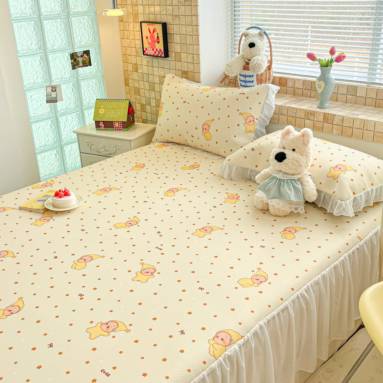 91家纺网 家纺一手货源 找家纺 川悦生活 2026新款雪纺冰丝床裙凉席三件套 床裙恰星星