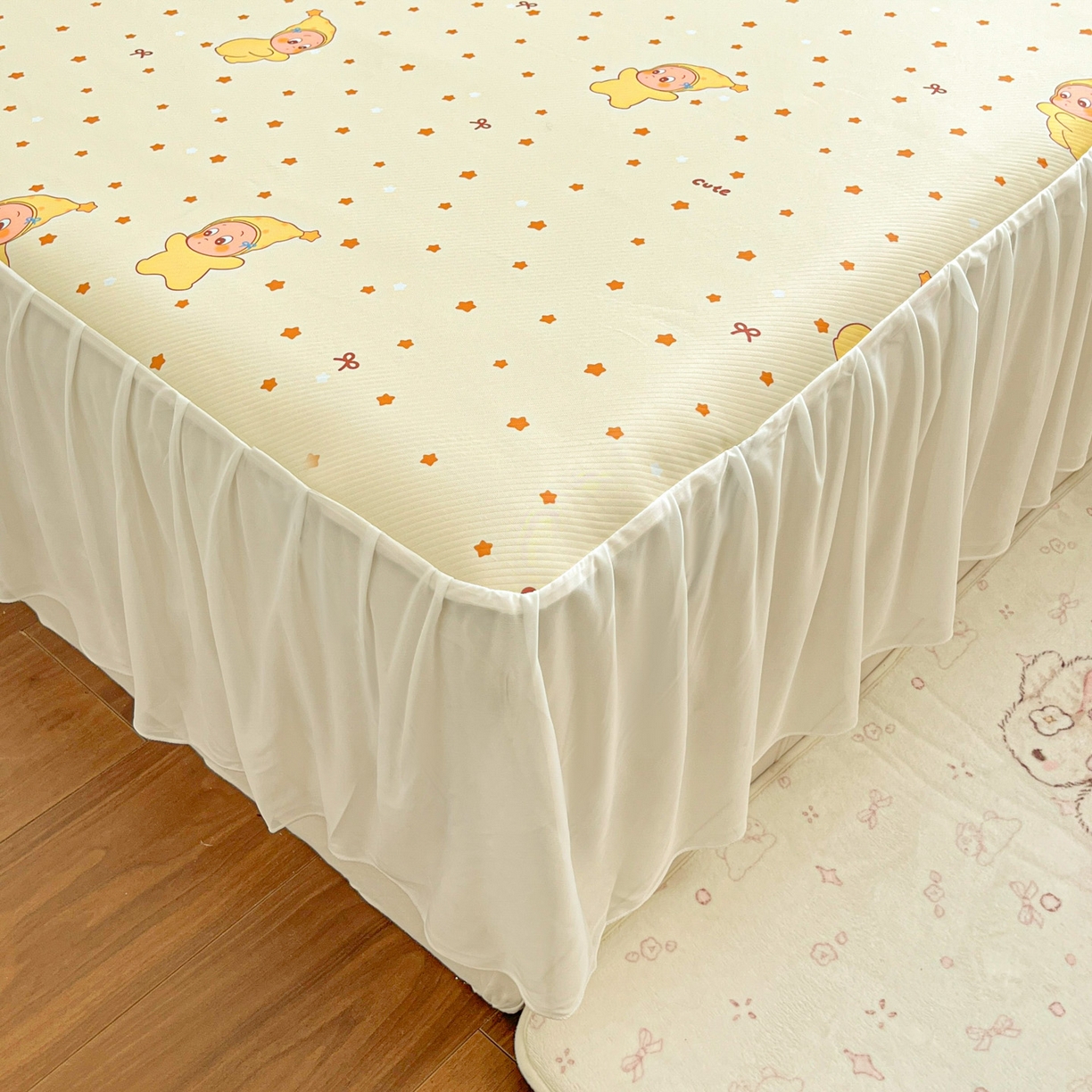 91家纺网 家纺一手货源 找家纺 川悦生活 2026新款雪纺冰丝床裙凉席三件套 床裙恰星星