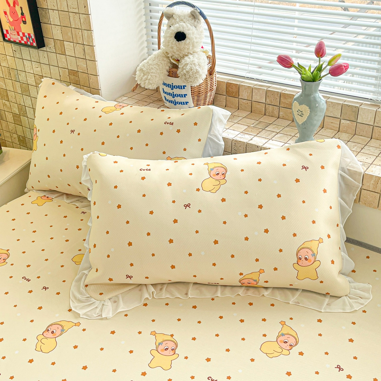 91家纺网 家纺一手货源 找家纺 川悦生活 2026新款雪纺冰丝床裙凉席三件套 床裙恰星星