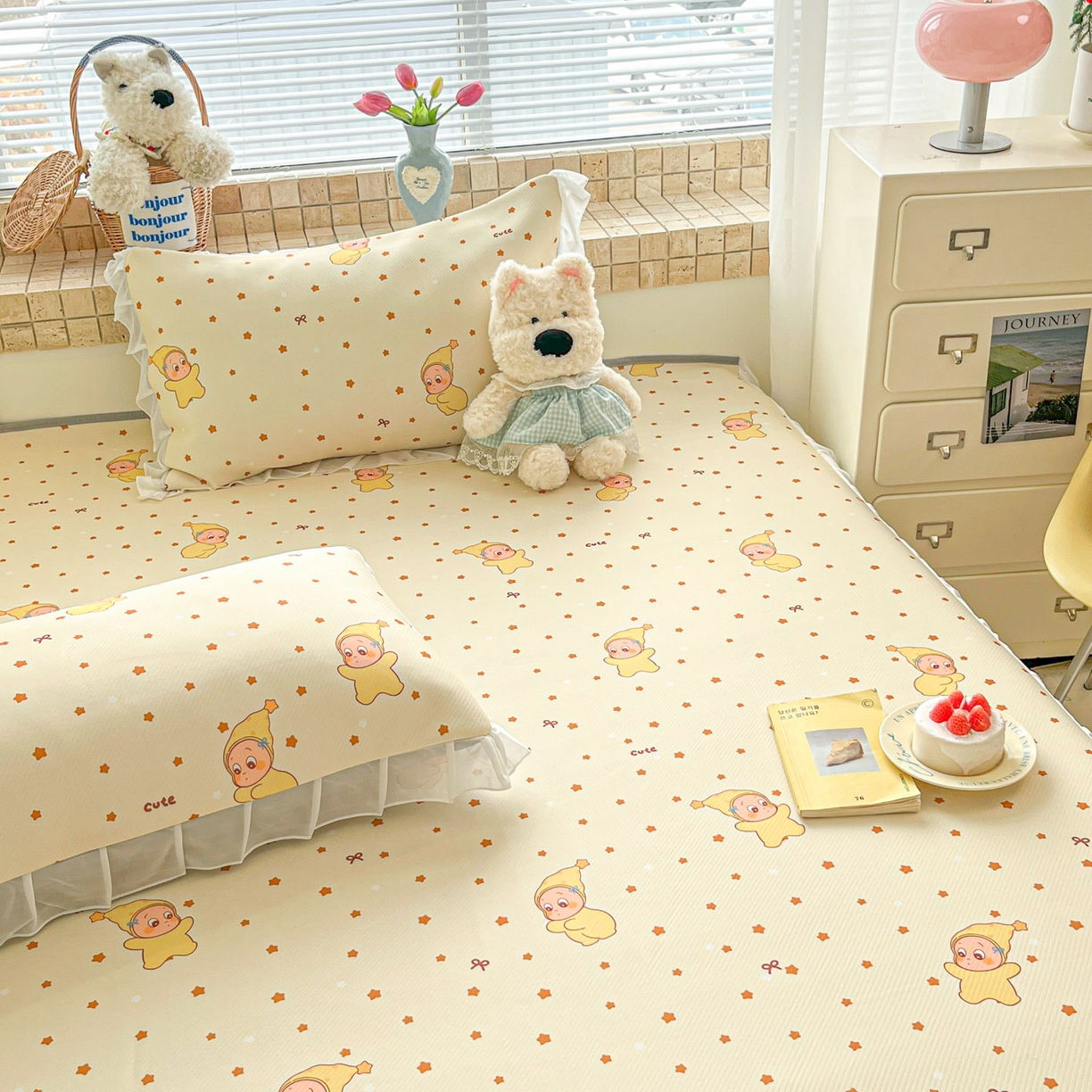 91家纺网 家纺一手货源 找家纺 川悦生活 2026新款雪纺冰丝床裙凉席三件套 床裙恰星星