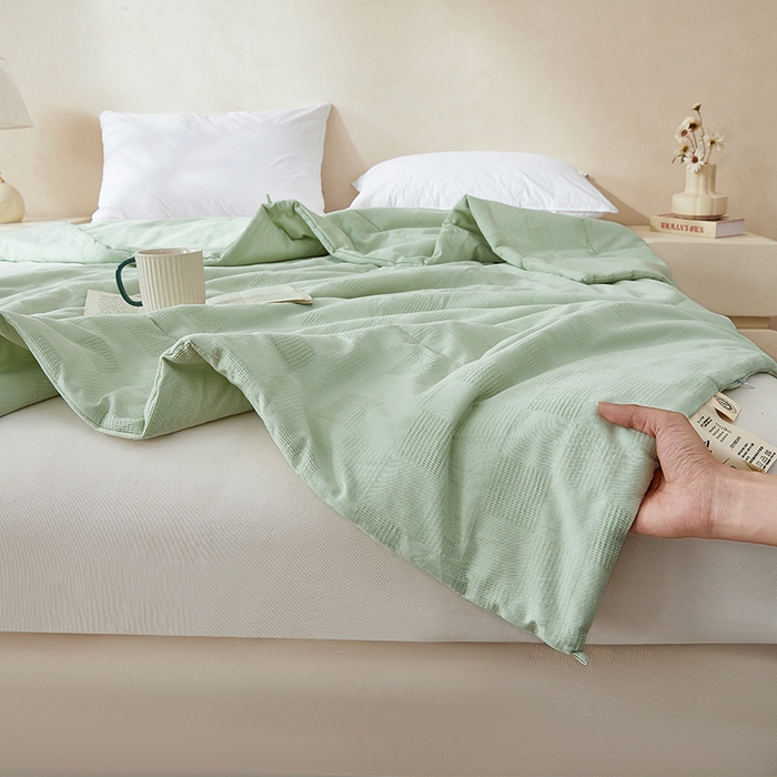 91家纺网 家纺一手货源 找家纺 锦尚坊被芯馆 2026款100%纯棉大提花夏凉被大豆空调被 全棉春秋被学生棉被-雅格 雅格-浅草绿