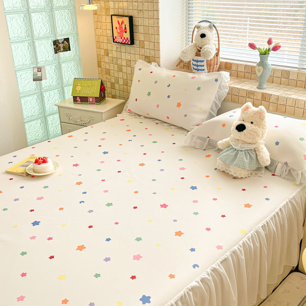 91家纺网 家纺一手货源 找家纺 川悦生活 2026新款雪纺冰丝床裙凉席三件套 床裙晴天星星