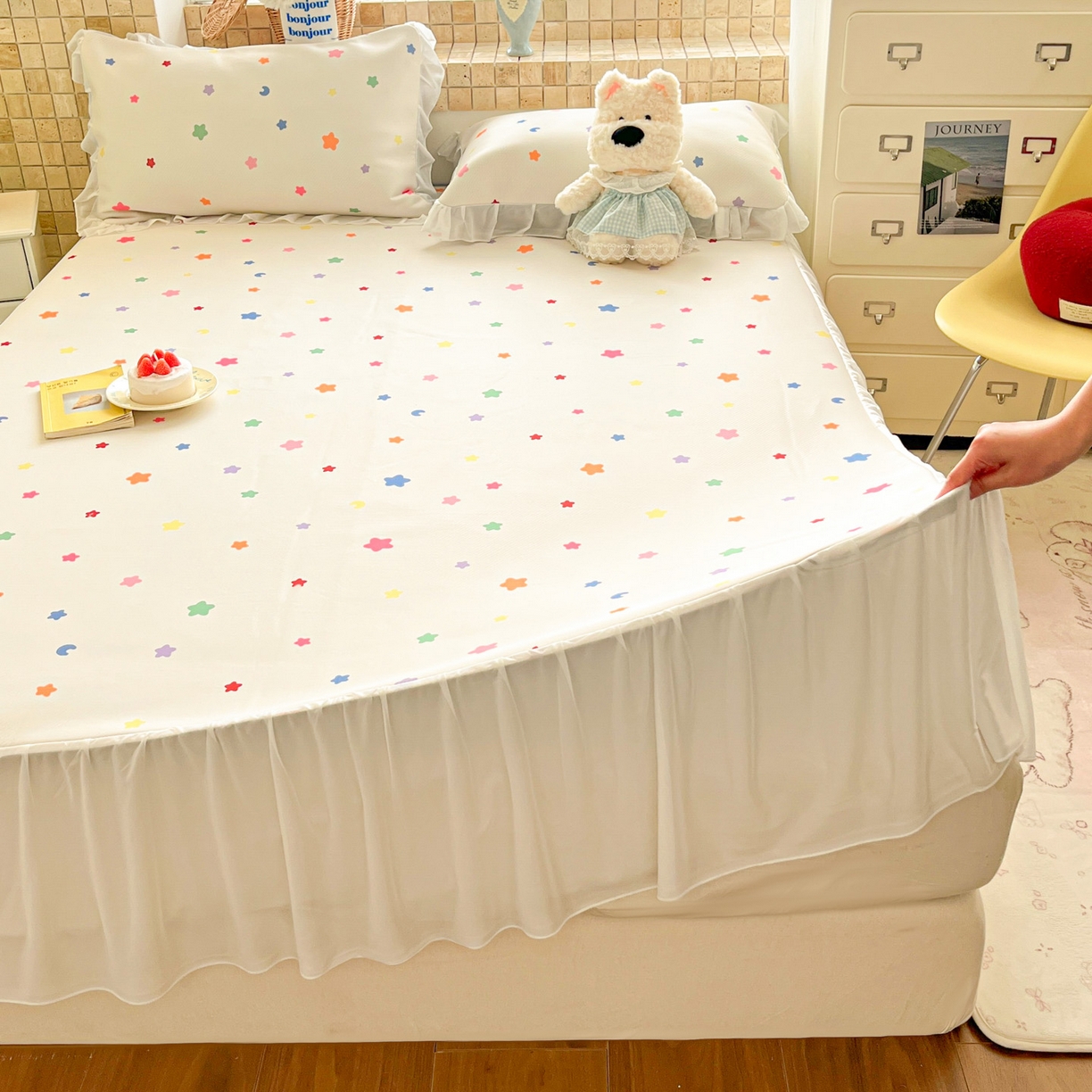 91家纺网 家纺一手货源 找家纺 川悦生活 2026新款雪纺冰丝床裙凉席三件套 床裙晴天星星