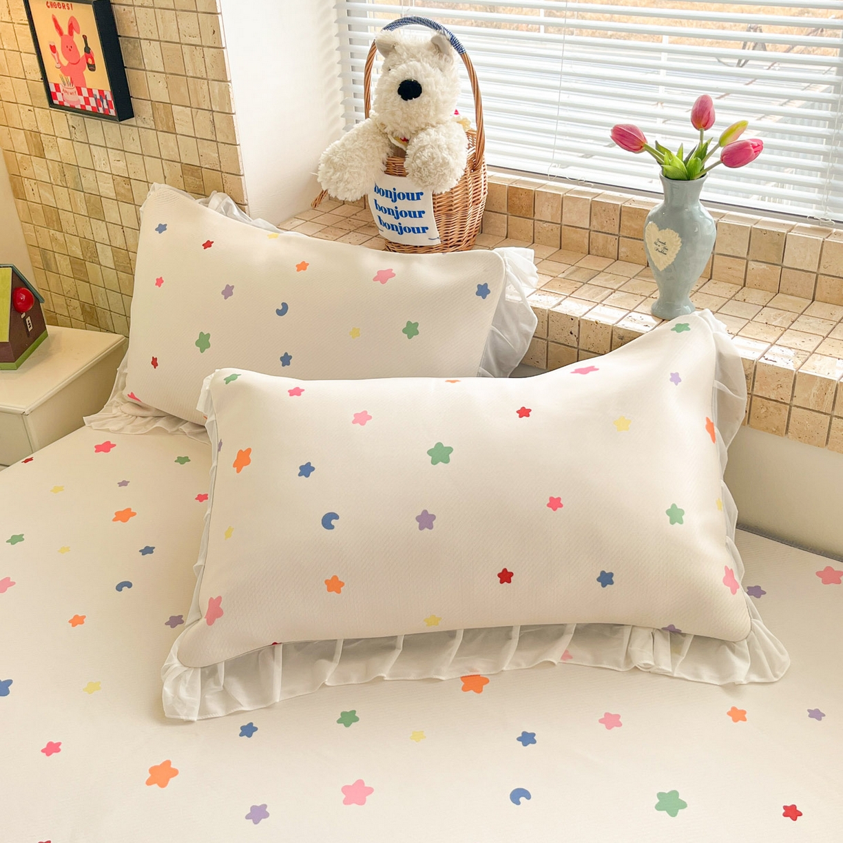 91家纺网 家纺一手货源 找家纺 川悦生活 2026新款雪纺冰丝床裙凉席三件套 床裙晴天星星