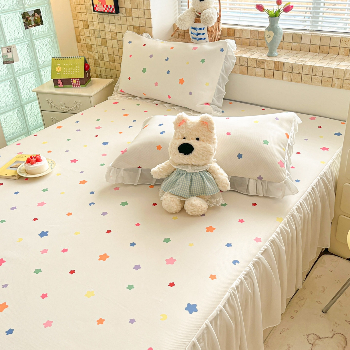 91家纺网 家纺一手货源 找家纺 川悦生活 2026新款雪纺冰丝床裙凉席三件套 床裙晴天星星