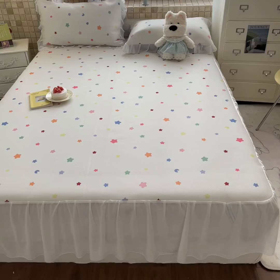 91家纺网 家纺一手货源 找家纺 川悦生活 2026新款雪纺冰丝床裙凉席三件套 床裙晴天星星