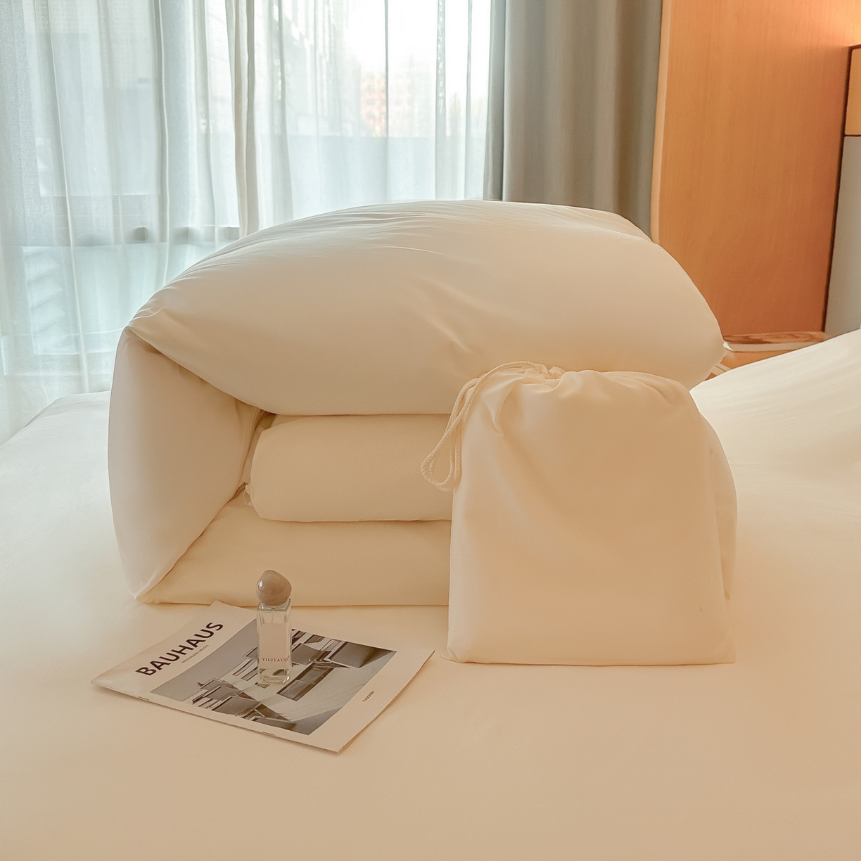 91家纺网 家纺一手货源 找家纺 柒星睡袋 2026新款分体式隔脏套件纯色系列 分体式 米白