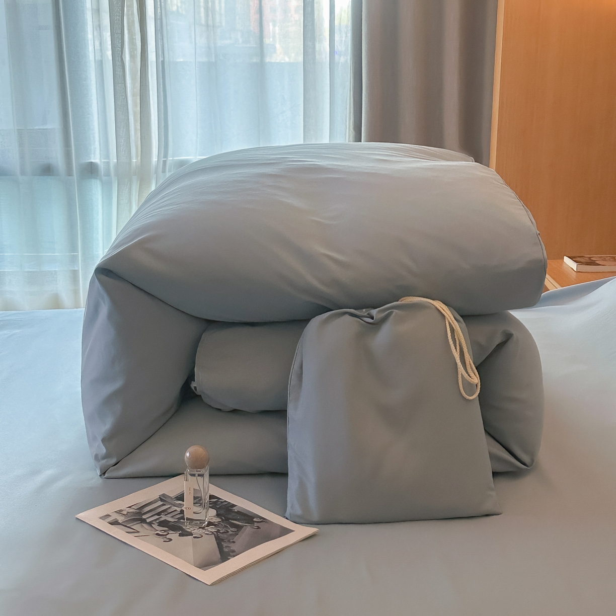 91家纺网 家纺一手货源 找家纺 柒星睡袋 2026新款分体式隔脏套件纯色系列 分体式 灰蓝