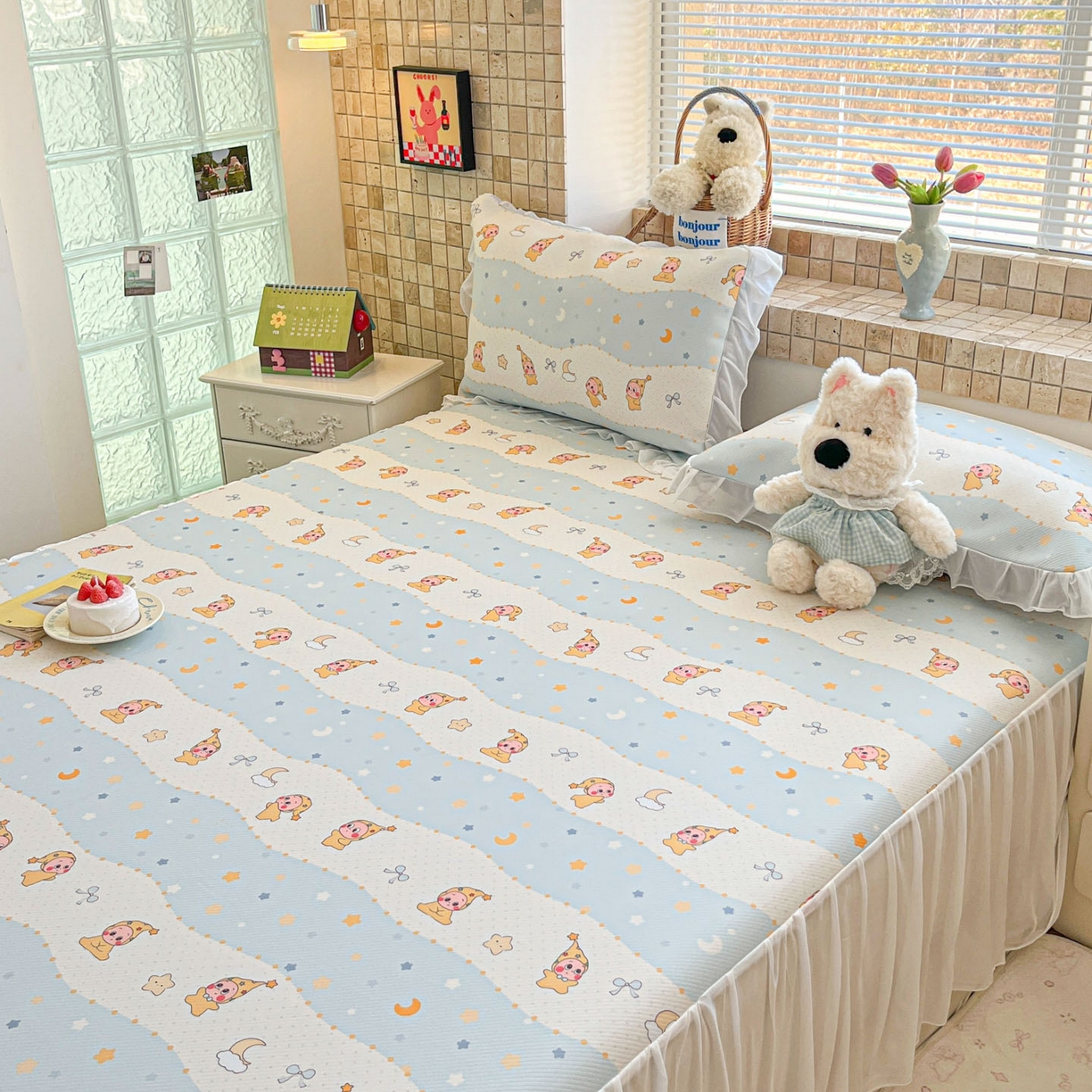 91家纺网 家纺一手货源 找家纺 川悦生活 2026新款雪纺冰丝床裙凉席三件套 床裙数星星