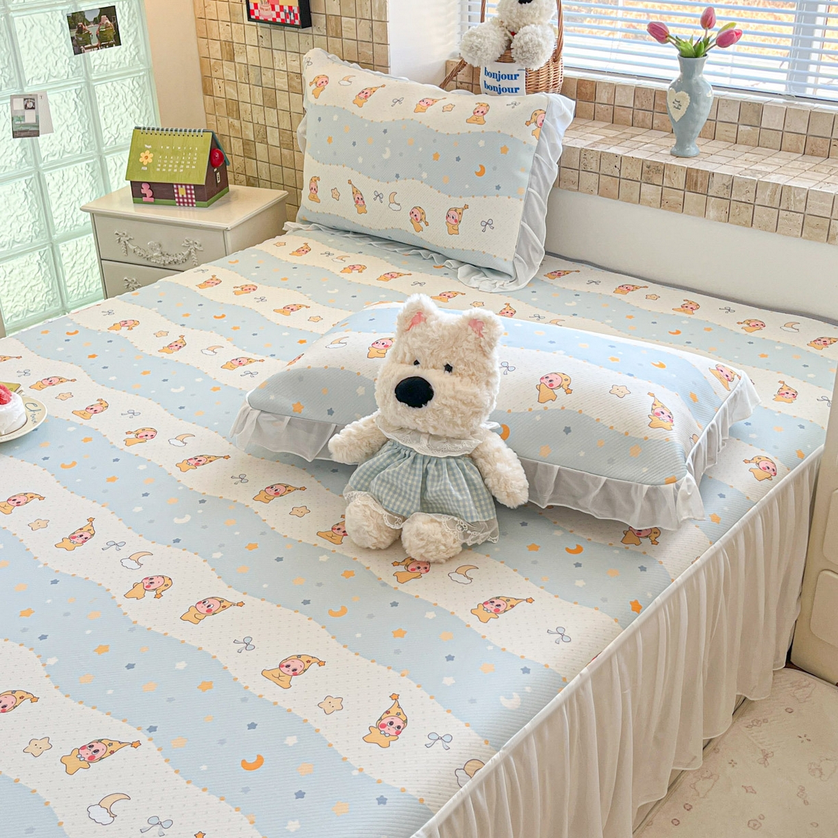 91家纺网 家纺一手货源 找家纺 川悦生活 2026新款雪纺冰丝床裙凉席三件套 床裙数星星