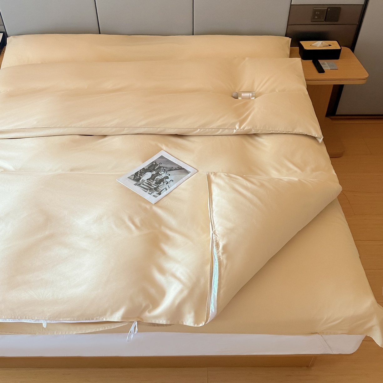 91家纺网 家纺一手货源 找家纺 柒星睡袋 2026新款分体式隔脏套件纯色系列 分体式 驼黄