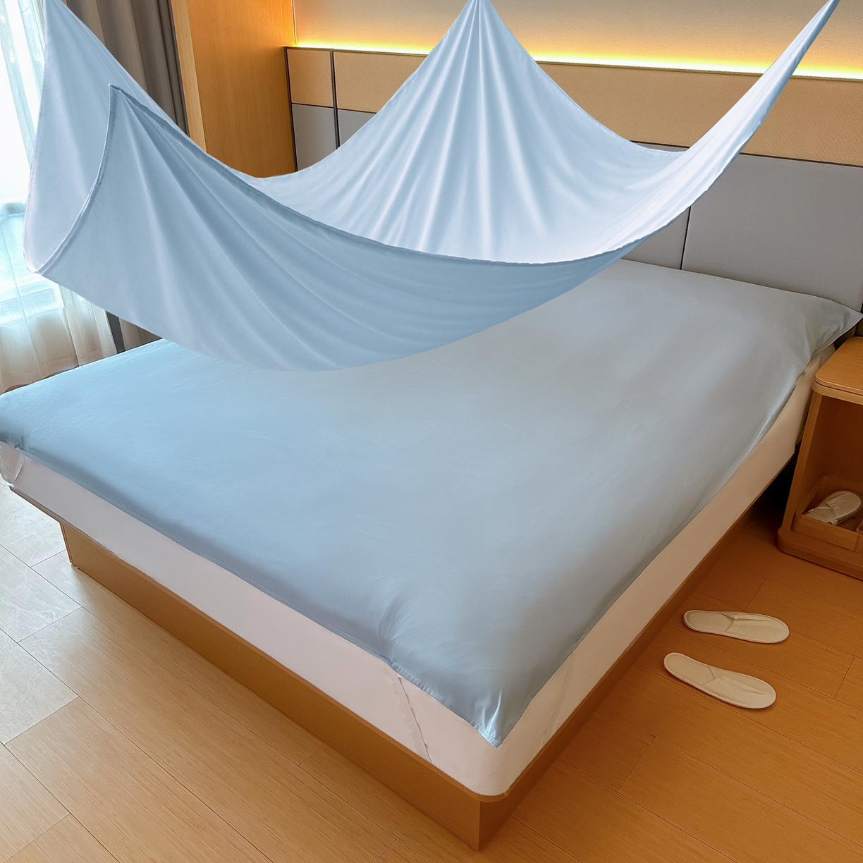 91家纺网 家纺一手货源 找家纺 柒星睡袋 2026新款分体式隔脏套件纯色系列 分体式 灰蓝