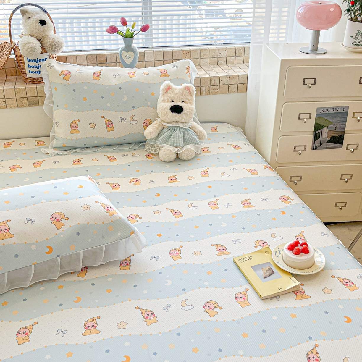 91家纺网 家纺一手货源 找家纺 川悦生活 2026新款雪纺冰丝床裙凉席三件套 床裙数星星