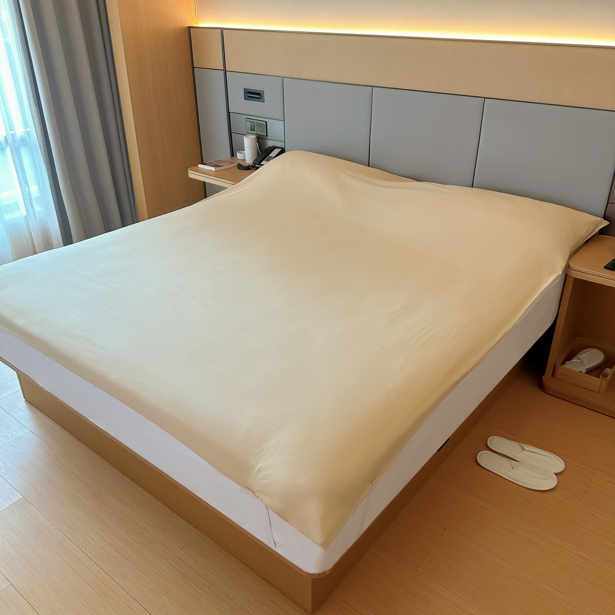 91家纺网 家纺一手货源 找家纺 柒星睡袋 2026新款分体式隔脏套件纯色系列 分体式 驼黄