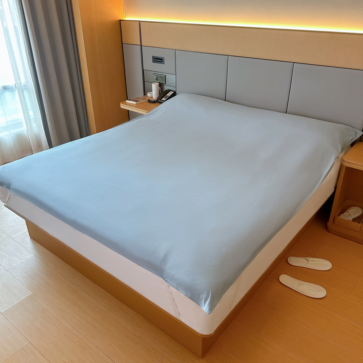 91家纺网 家纺一手货源 找家纺 柒星睡袋 2026新款分体式隔脏套件纯色系列 分体式 灰蓝