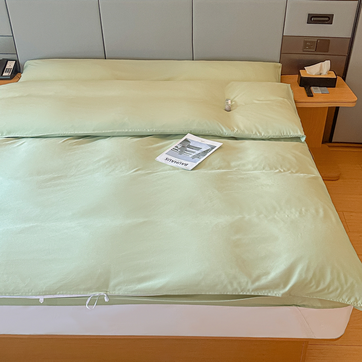 91家纺网 家纺一手货源 找家纺 柒星睡袋 2026新款分体式隔脏套件纯色系列 分体式 豆绿