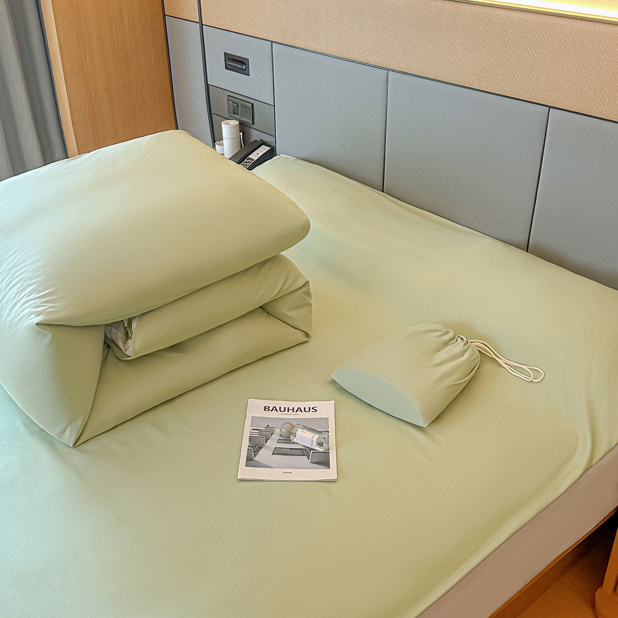 91家纺网 家纺一手货源 找家纺 柒星睡袋 2026新款分体式隔脏套件纯色系列 分体式 豆绿