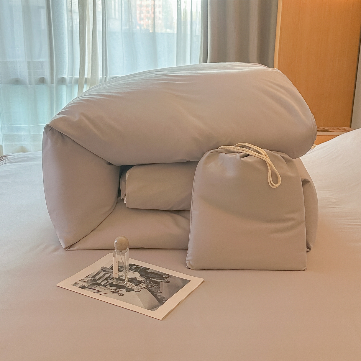 91家纺网 家纺一手货源 找家纺 柒星睡袋 2026新款分体式隔脏套件纯色系列 分体式 浅灰