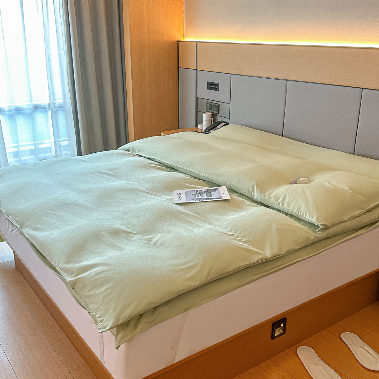 91家纺网 家纺一手货源 找家纺 柒星睡袋 2026新款分体式隔脏套件纯色系列 分体式 豆绿