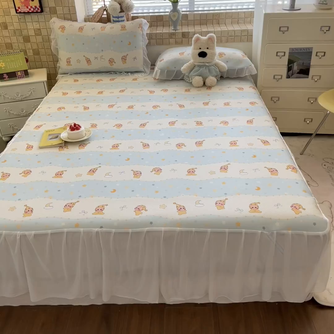 91家纺网 家纺一手货源 找家纺 川悦生活 2026新款雪纺冰丝床裙凉席三件套 床裙数星星