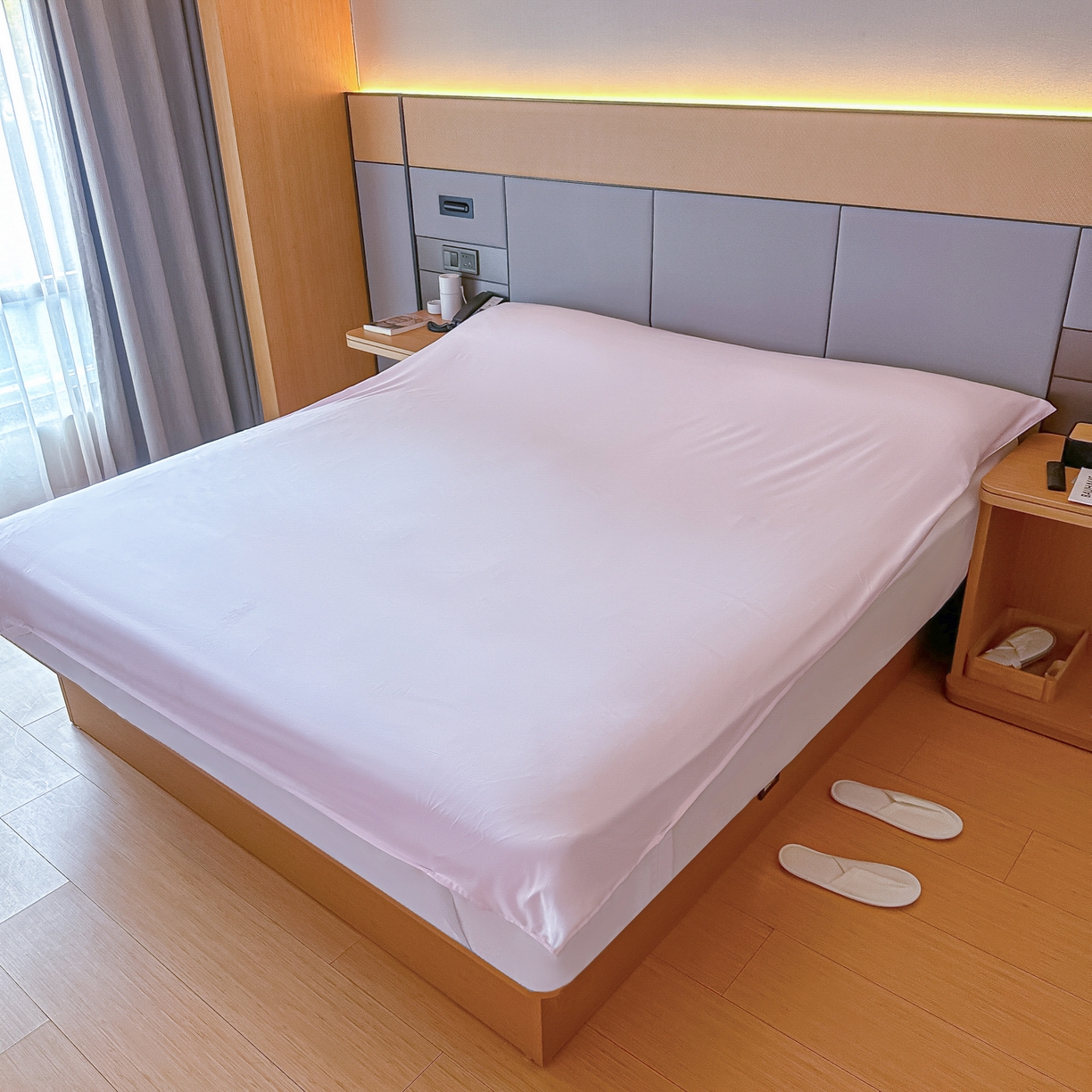 91家纺网 家纺一手货源 找家纺 柒星睡袋 2026新款分体式隔脏套件纯色系列 分体式 浅粉