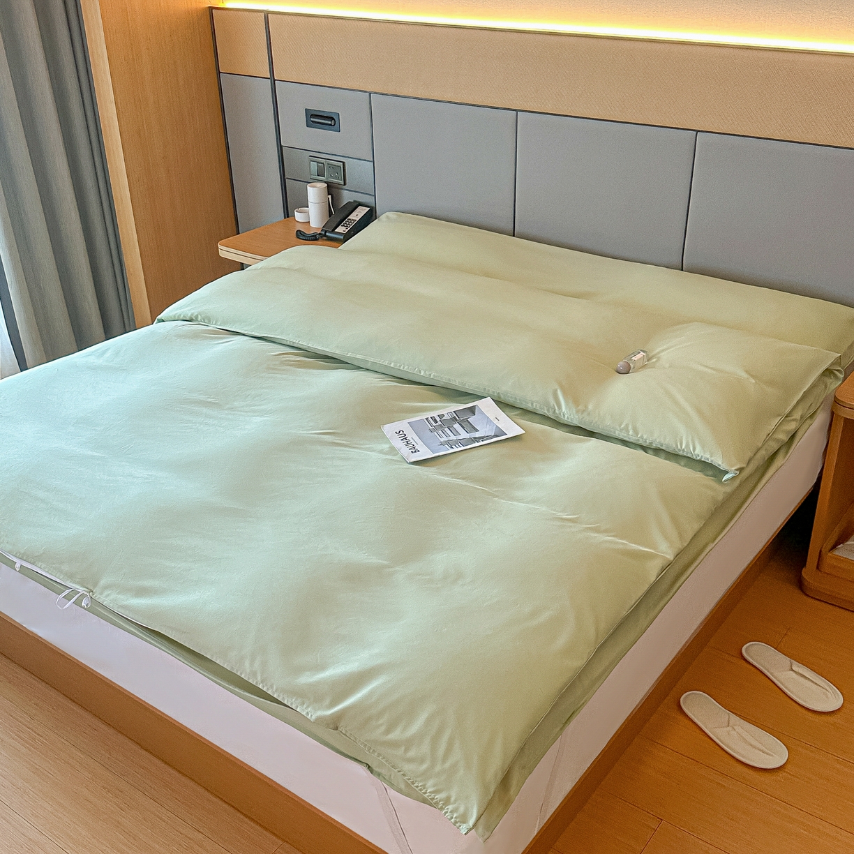 91家纺网 家纺一手货源 找家纺 柒星睡袋 2026新款分体式隔脏套件纯色系列 分体式 豆绿