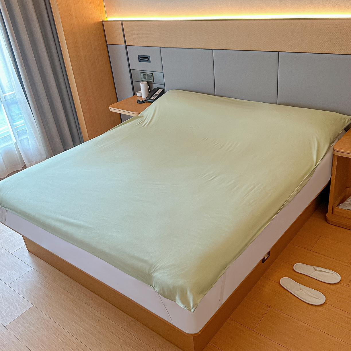 91家纺网 家纺一手货源 找家纺 柒星睡袋 2026新款分体式隔脏套件纯色系列 分体式 豆绿