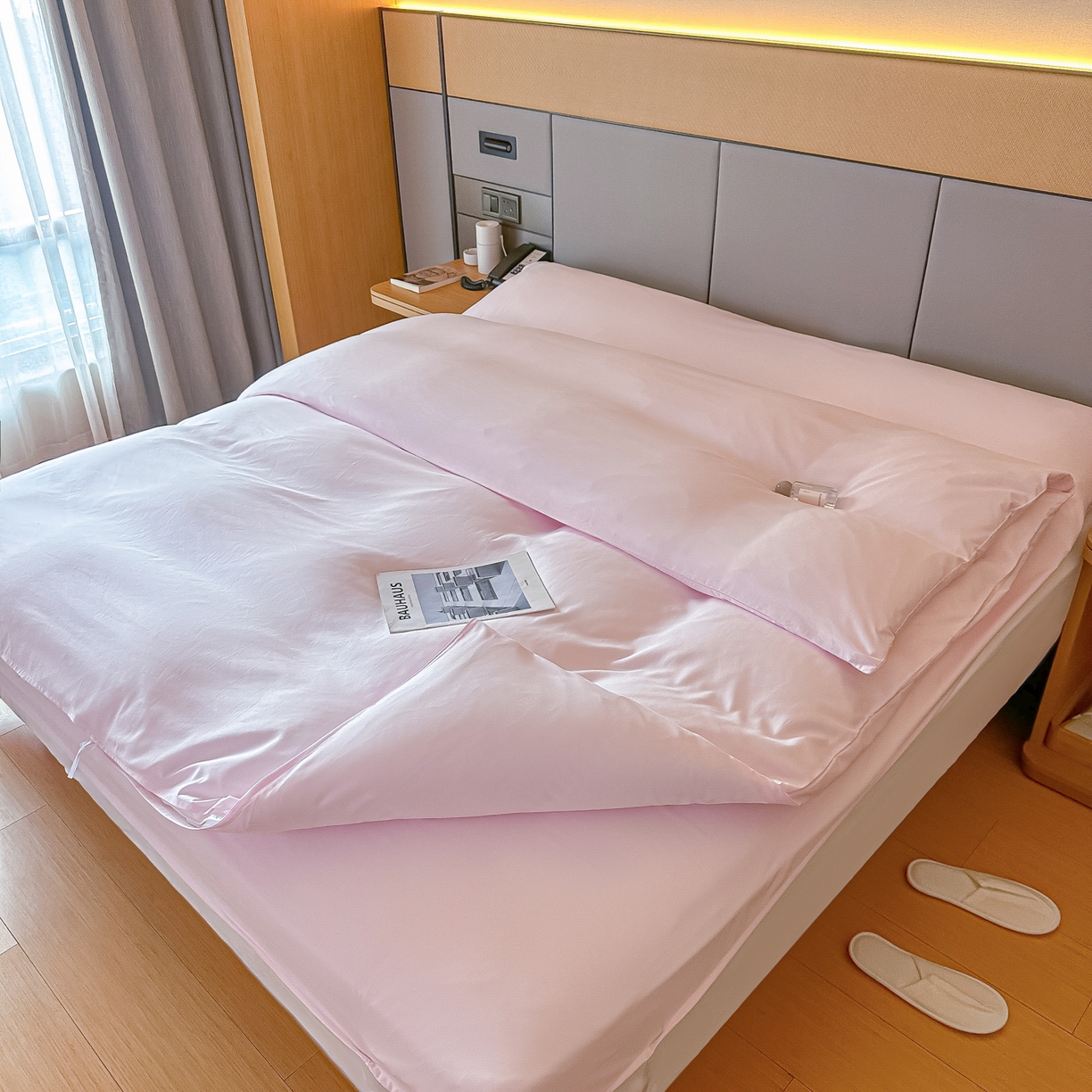 91家纺网 家纺一手货源 找家纺 柒星睡袋 2026新款分体式隔脏套件纯色系列 分体式 浅粉