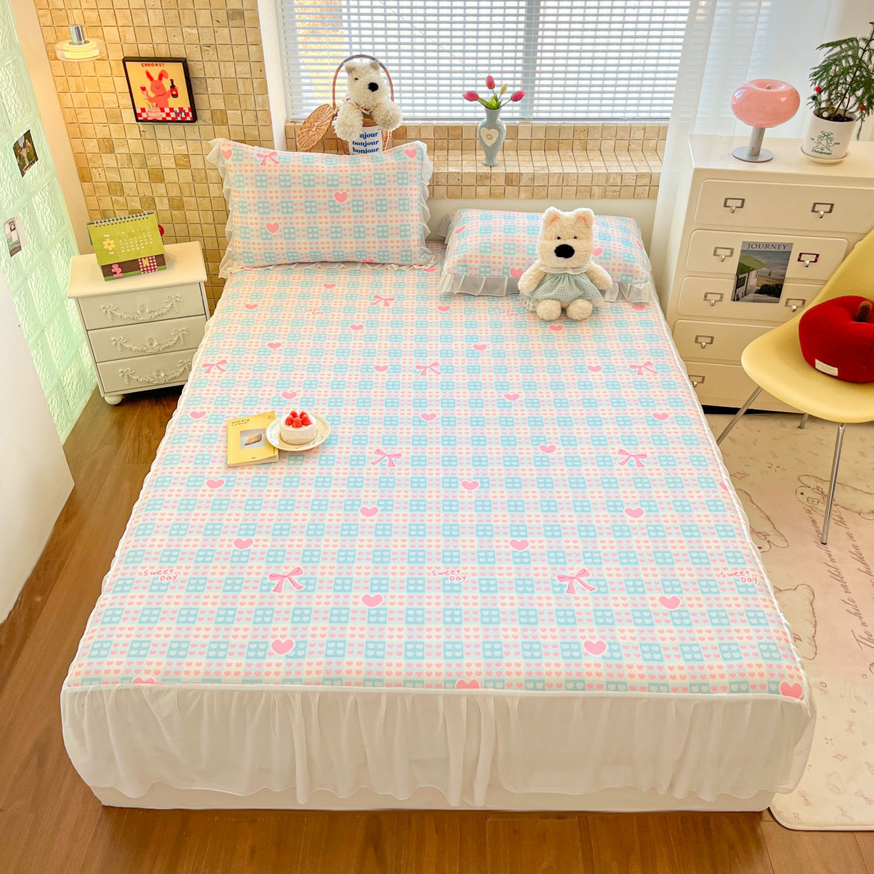 91家纺网 家纺一手货源 找家纺 川悦生活 2026新款雪纺冰丝床裙凉席三件套 床裙甜梦心愿