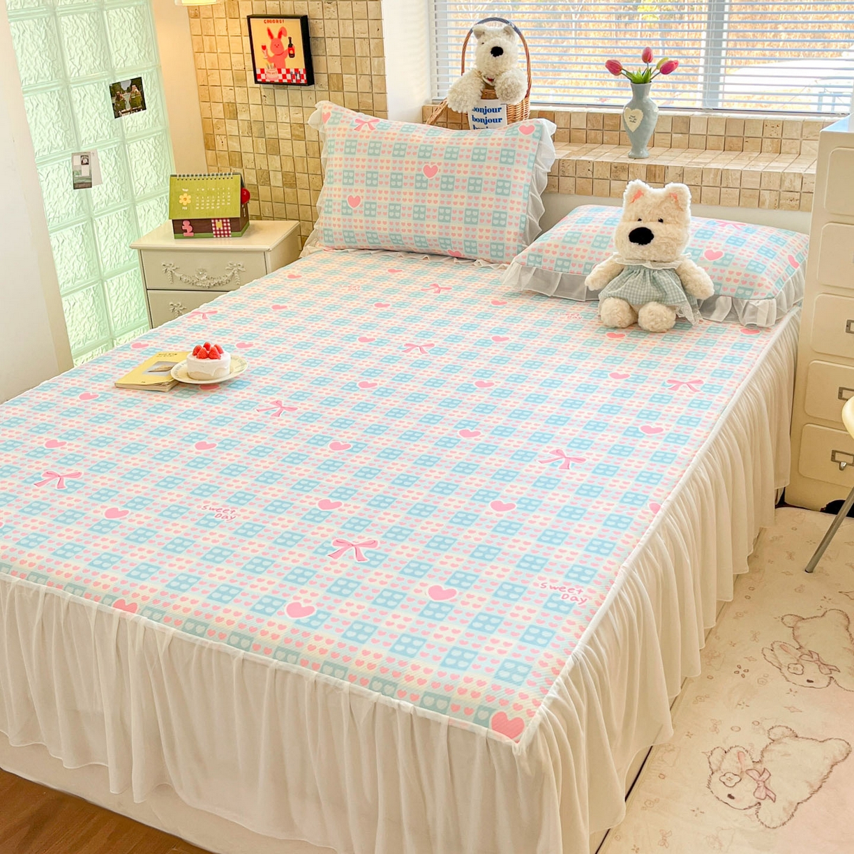 91家纺网 家纺一手货源 找家纺 川悦生活 2026新款雪纺冰丝床裙凉席三件套 床裙甜梦心愿