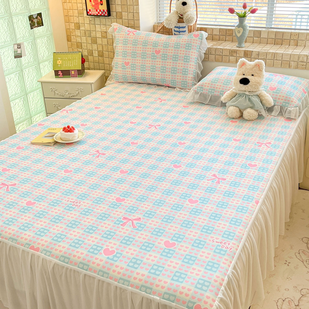 91家纺网 家纺一手货源 找家纺 川悦生活 2026新款雪纺冰丝床裙凉席三件套 床裙甜梦心愿