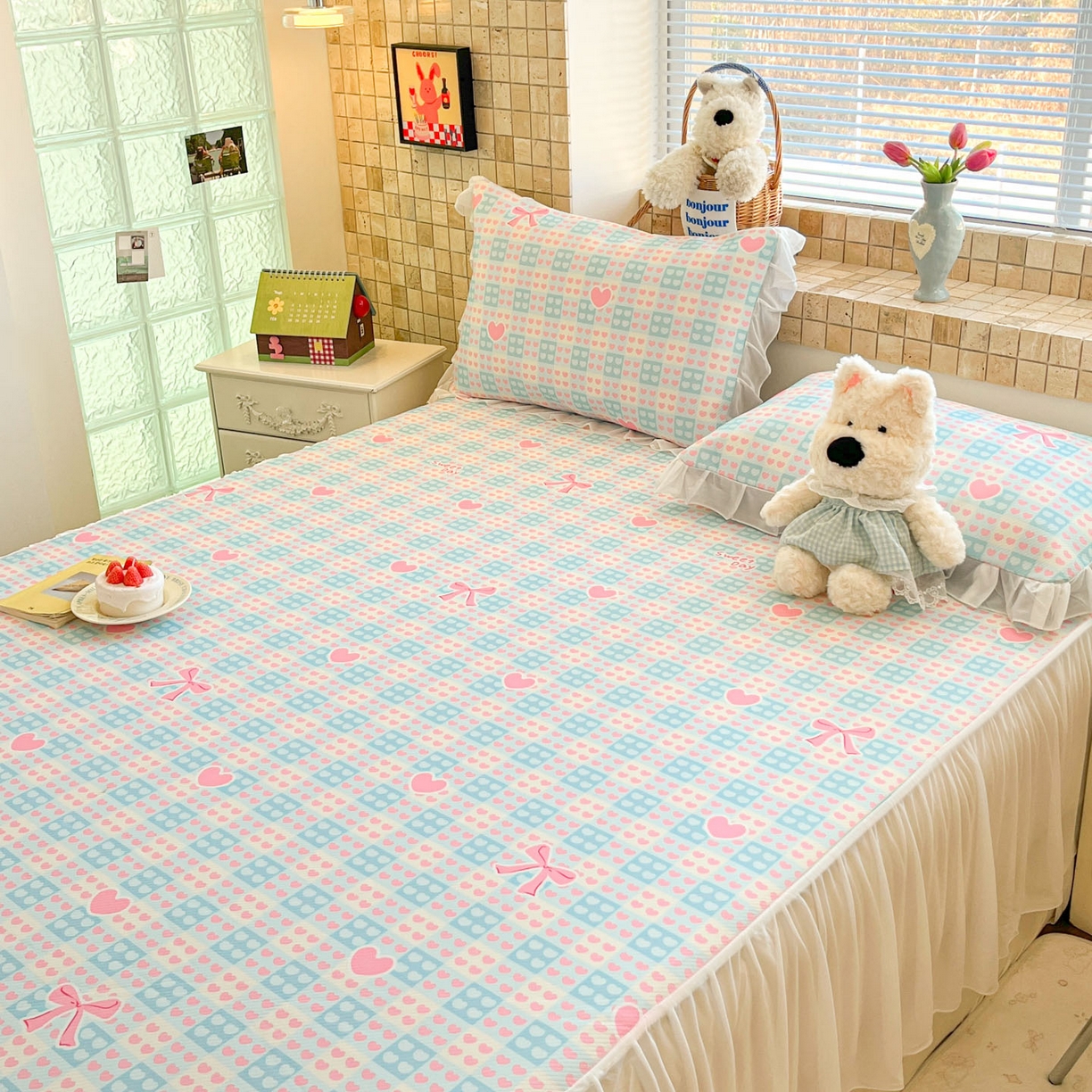 91家纺网 家纺一手货源 找家纺 川悦生活 2026新款雪纺冰丝床裙凉席三件套 床裙甜梦心愿