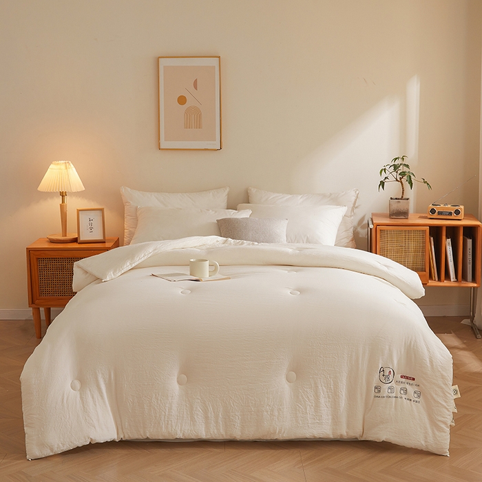 91家纺网 家纺一手货源 找家纺 锦尚坊被芯馆 2026年新款双层纱大豆被柔软针织棉夏被冬被春秋被子空调被芯 白色