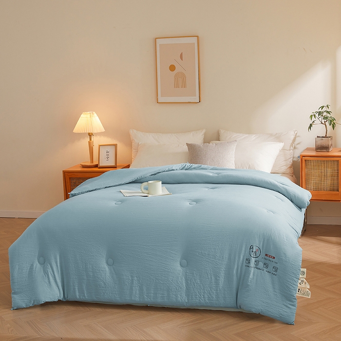 91家纺网 家纺一手货源 找家纺 锦尚坊被芯馆 2026年新款双层纱大豆被柔软针织棉夏被冬被春秋被子空调被芯 蓝灰色