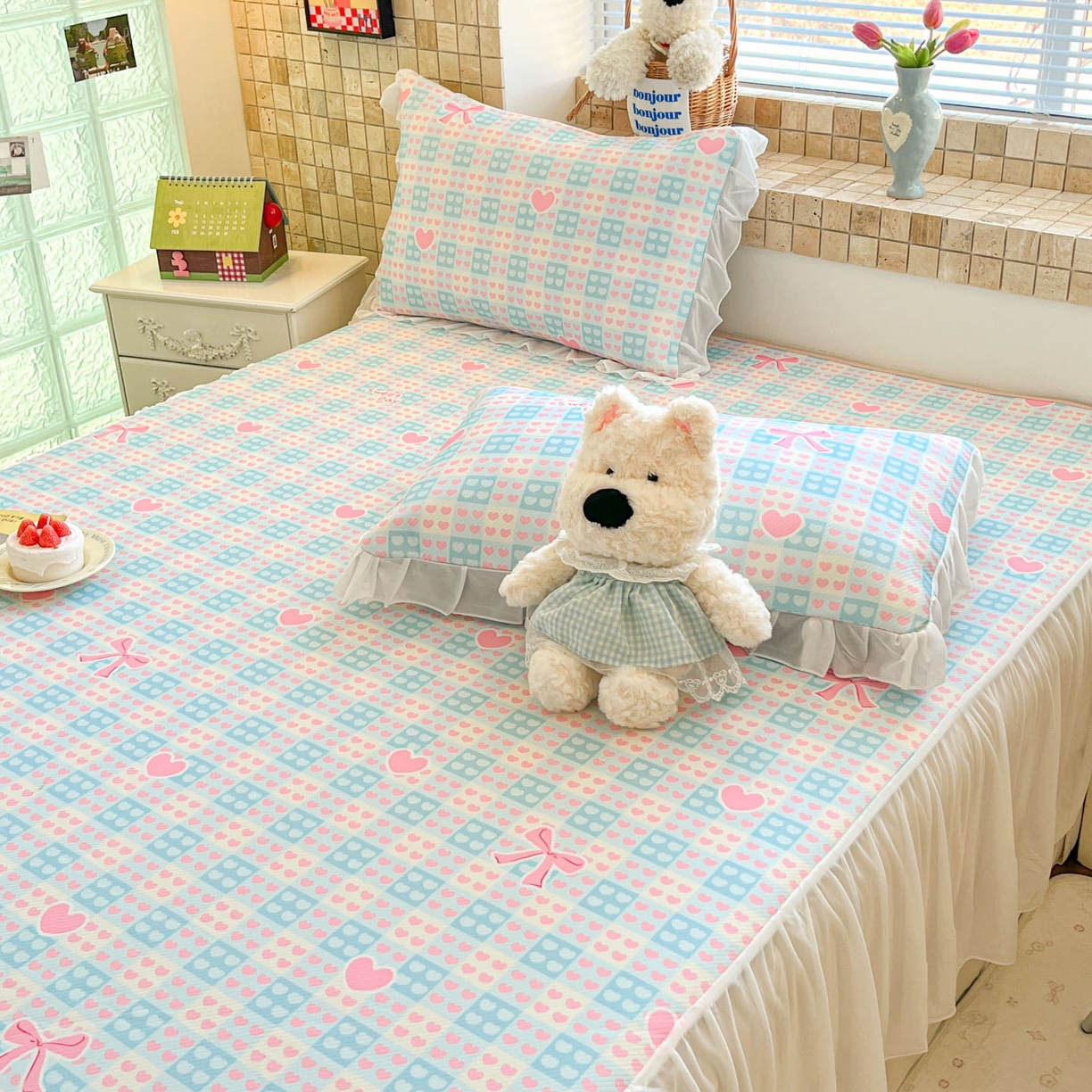 91家纺网 家纺一手货源 找家纺 川悦生活 2026新款雪纺冰丝床裙凉席三件套 床裙甜梦心愿