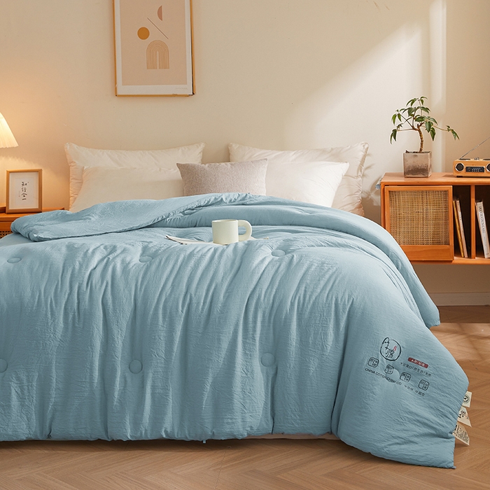 91家纺网 家纺一手货源 找家纺 锦尚坊被芯馆 2026年新款双层纱大豆被柔软针织棉夏被冬被春秋被子空调被芯 蓝灰色