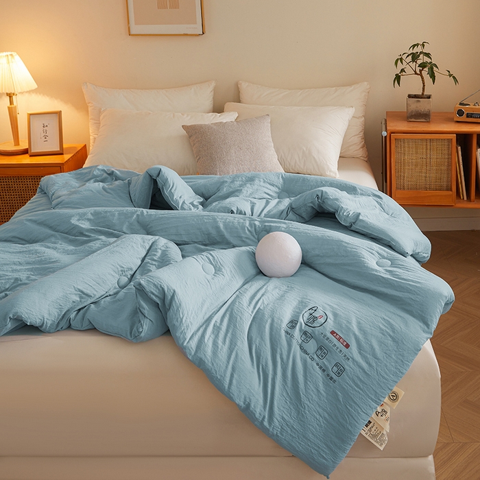 91家纺网 家纺一手货源 找家纺 锦尚坊被芯馆 2026年新款双层纱大豆被柔软针织棉夏被冬被春秋被子空调被芯 蓝灰色