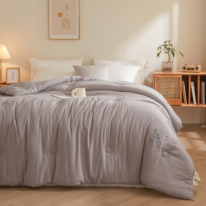 91家纺网 家纺一手货源 找家纺 锦尚坊被芯馆 2026年新款双层纱大豆被柔软针织棉夏被冬被春秋被子空调被芯 灰色