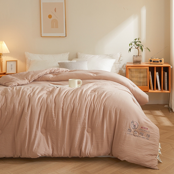 91家纺网 家纺一手货源 找家纺 锦尚坊被芯馆 2026年新款双层纱大豆被柔软针织棉夏被冬被春秋被子空调被芯 卡其色