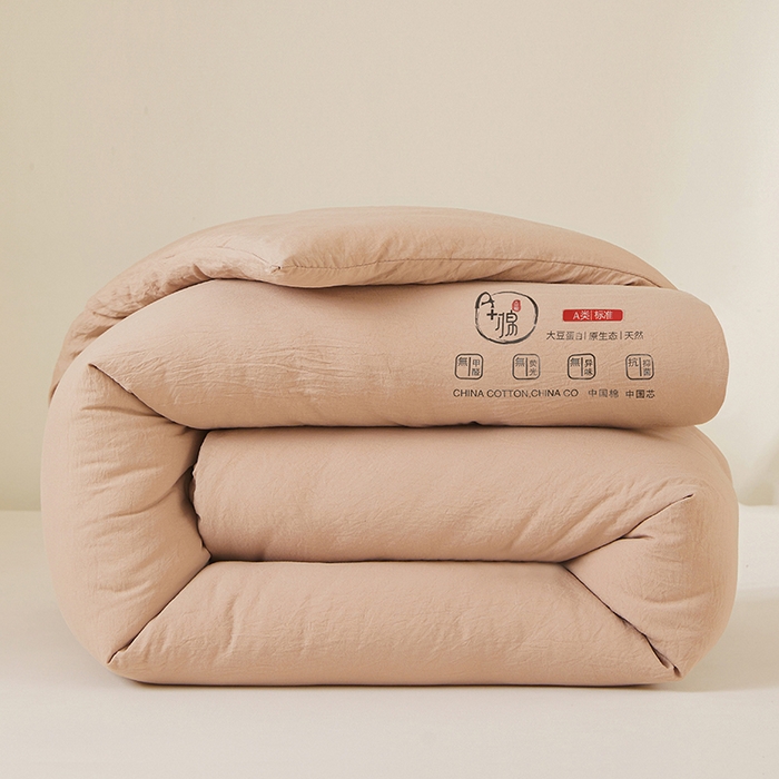 91家纺网 家纺一手货源 找家纺 锦尚坊被芯馆 2026年新款双层纱大豆被柔软针织棉夏被冬被春秋被子空调被芯 卡其色