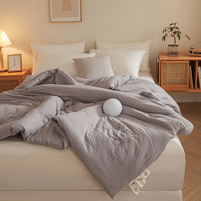 91家纺网 家纺一手货源 找家纺 锦尚坊被芯馆 2026年新款双层纱大豆被柔软针织棉夏被冬被春秋被子空调被芯 灰色