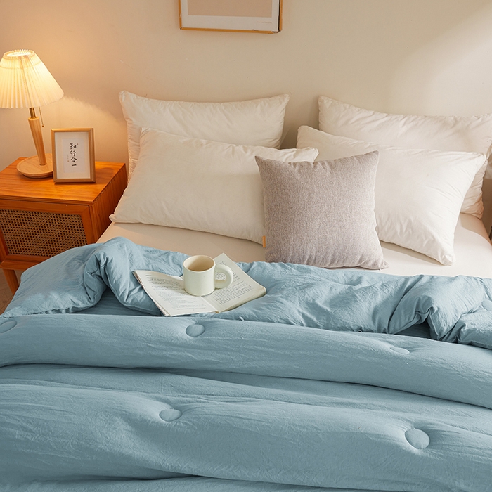 91家纺网 家纺一手货源 找家纺 锦尚坊被芯馆 2026年新款双层纱大豆被柔软针织棉夏被冬被春秋被子空调被芯 蓝灰色