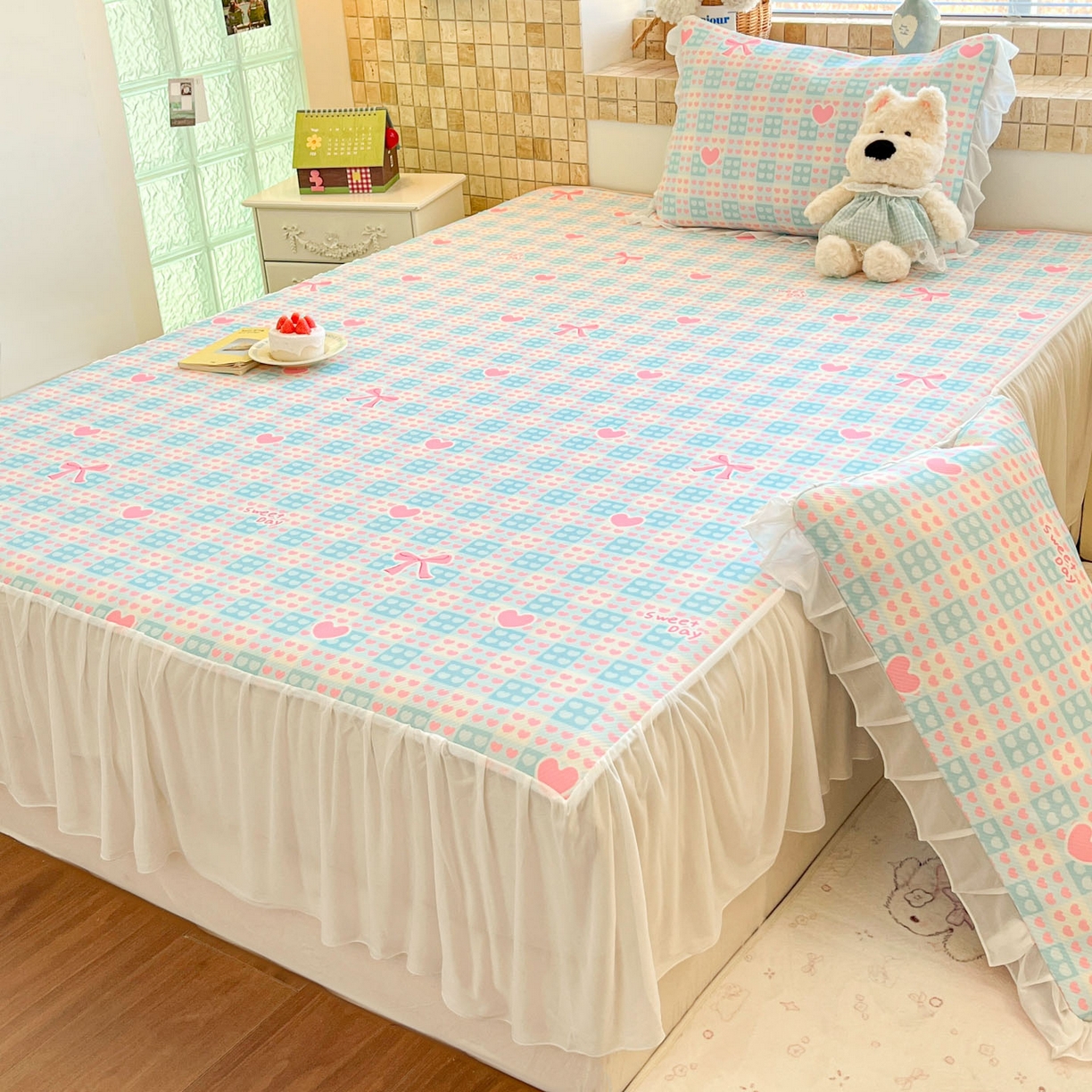 91家纺网 家纺一手货源 找家纺 川悦生活 2026新款雪纺冰丝床裙凉席三件套 床裙甜梦心愿