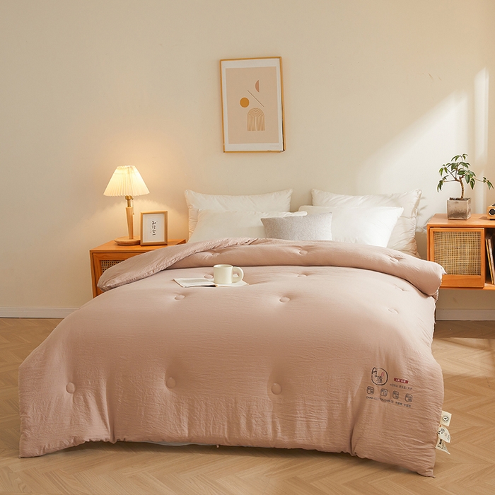 91家纺网 家纺一手货源 找家纺 锦尚坊被芯馆 2026年新款双层纱大豆被柔软针织棉夏被冬被春秋被子空调被芯 卡其色