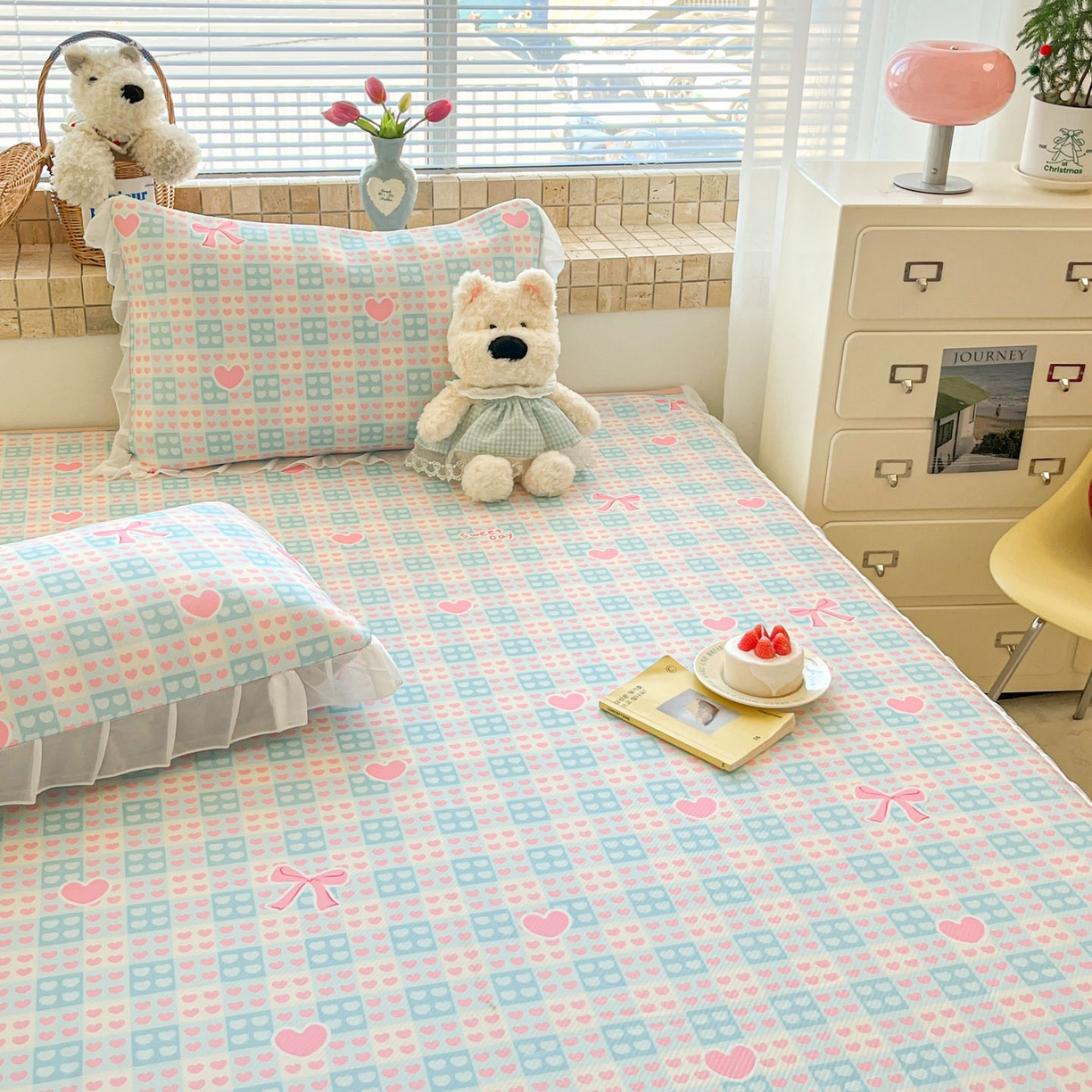 91家纺网 家纺一手货源 找家纺 川悦生活 2026新款雪纺冰丝床裙凉席三件套 床裙甜梦心愿