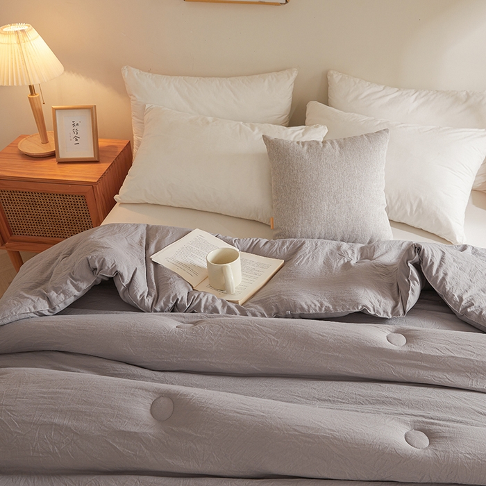 91家纺网 家纺一手货源 找家纺 锦尚坊被芯馆 2026年新款双层纱大豆被柔软针织棉夏被冬被春秋被子空调被芯 灰色