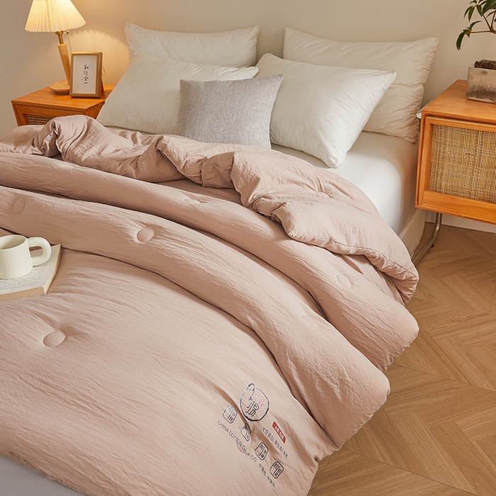 91家纺网 家纺一手货源 找家纺 锦尚坊被芯馆 2026年新款双层纱大豆被柔软针织棉夏被冬被春秋被子空调被芯 卡其色