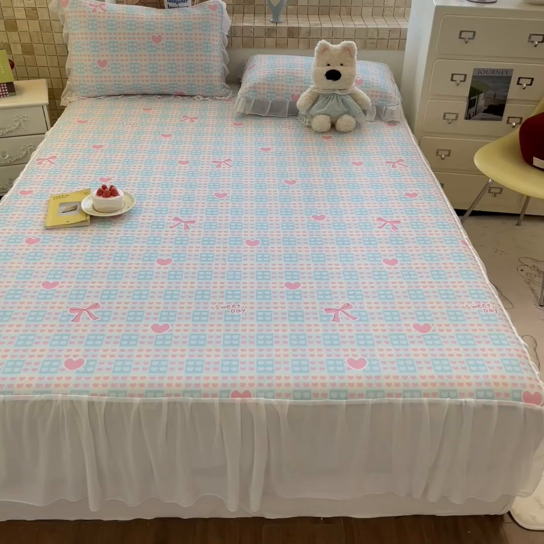 91家纺网 家纺一手货源 找家纺 川悦生活 2026新款雪纺冰丝床裙凉席三件套 床裙甜梦心愿