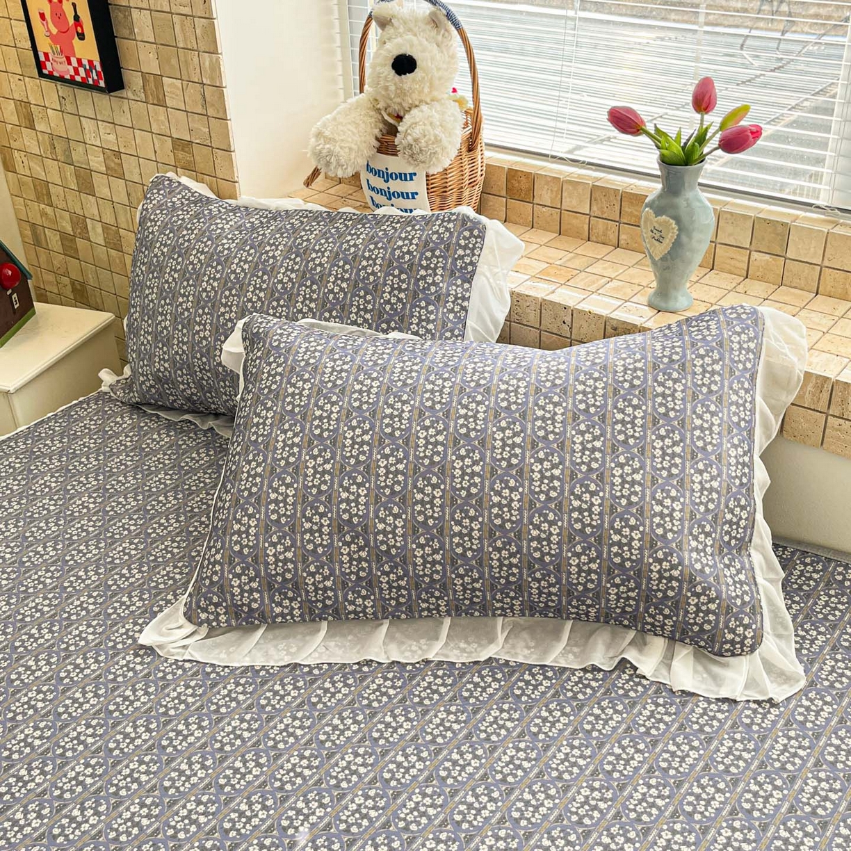 91家纺网 家纺一手货源 找家纺 川悦生活 2026新款雪纺冰丝床裙凉席三件套 床裙西斯花圃